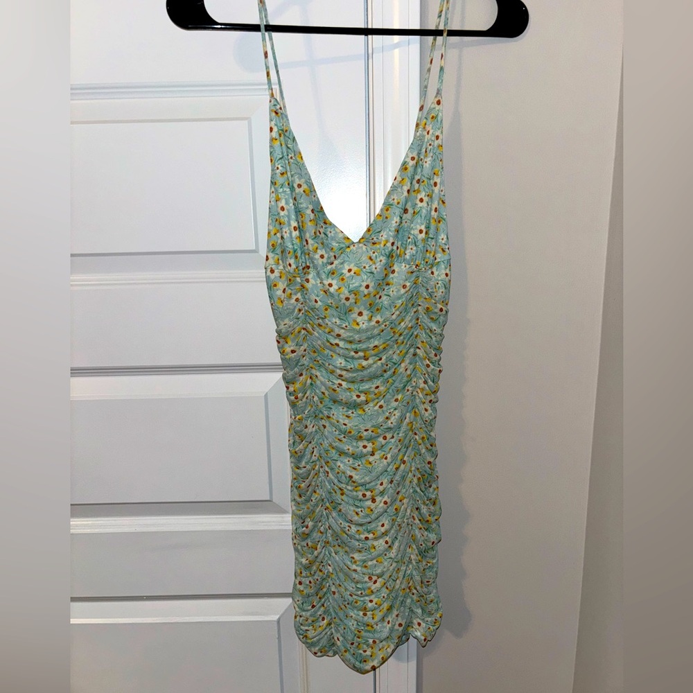 pastel green floral spaghetti strap dress size L